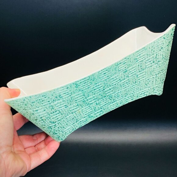 50s Kitsch Shawnee Pottery Turquoise Planter #1410 Mid Century Ceramic Bowl - Picture 10 of 13